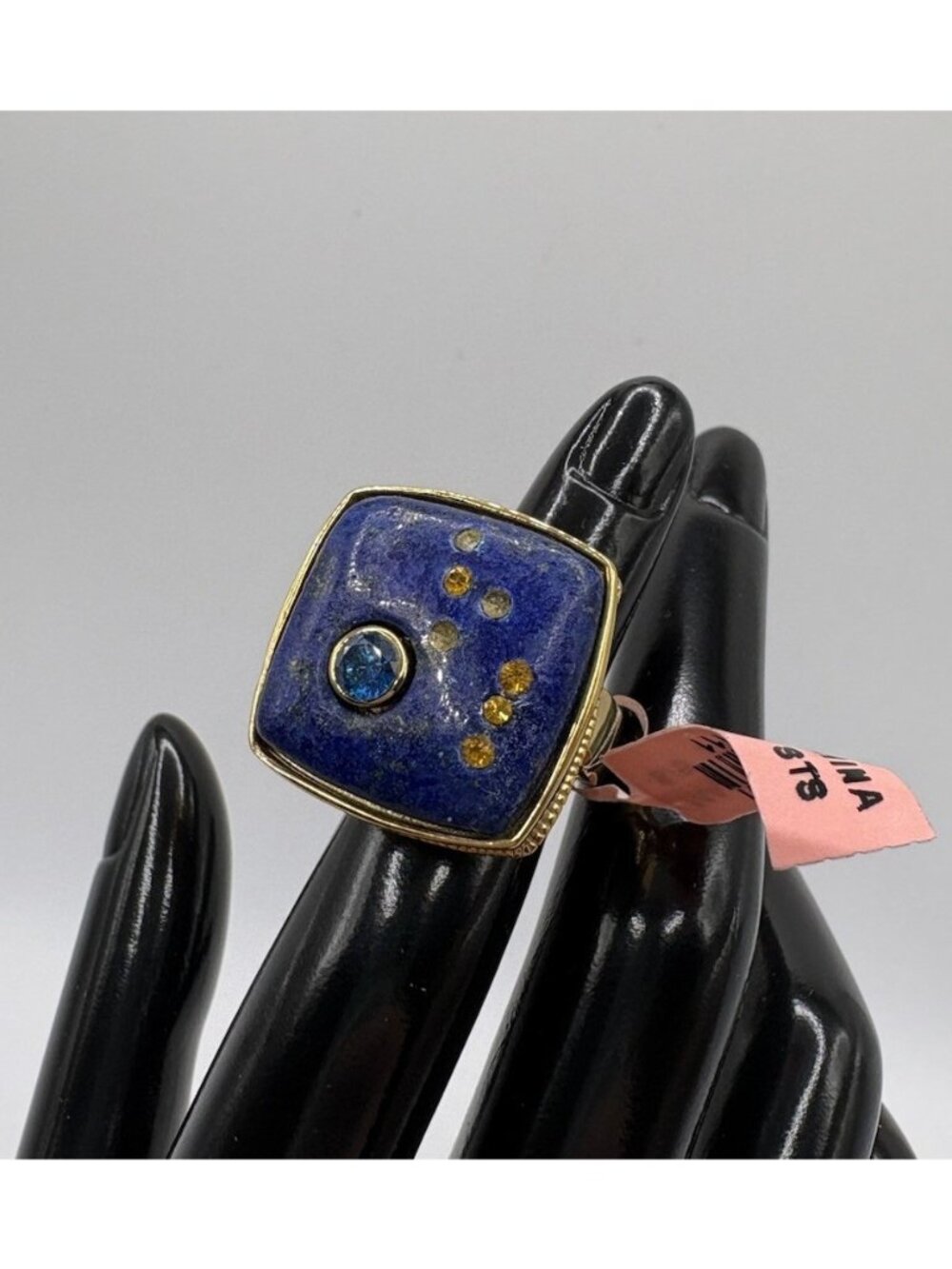 Blue Lapis Lazuli Stone Statement Cocktail Ring Constellation Heavy Chunky